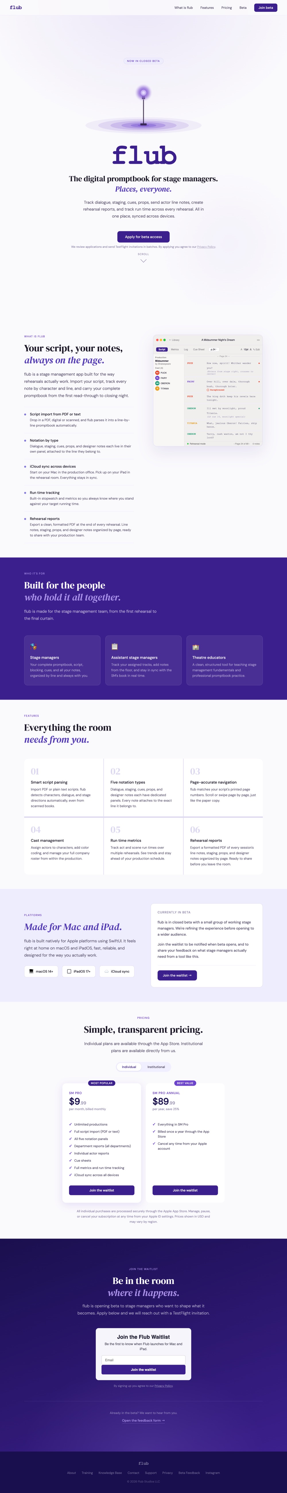 flub website, full page
