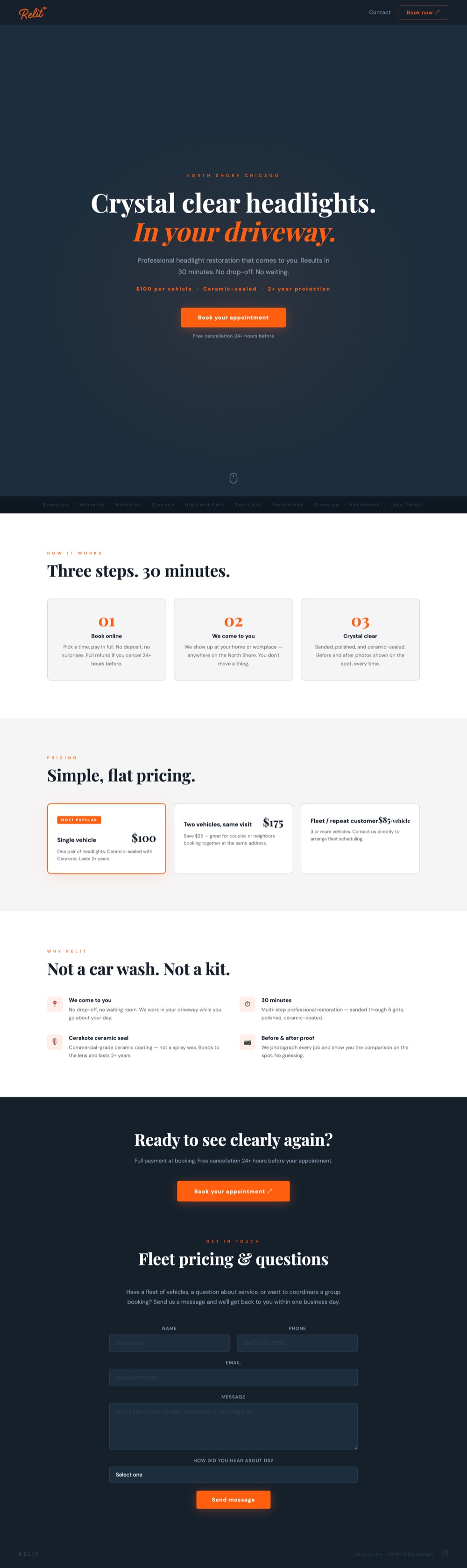 Relit Auto website, full page